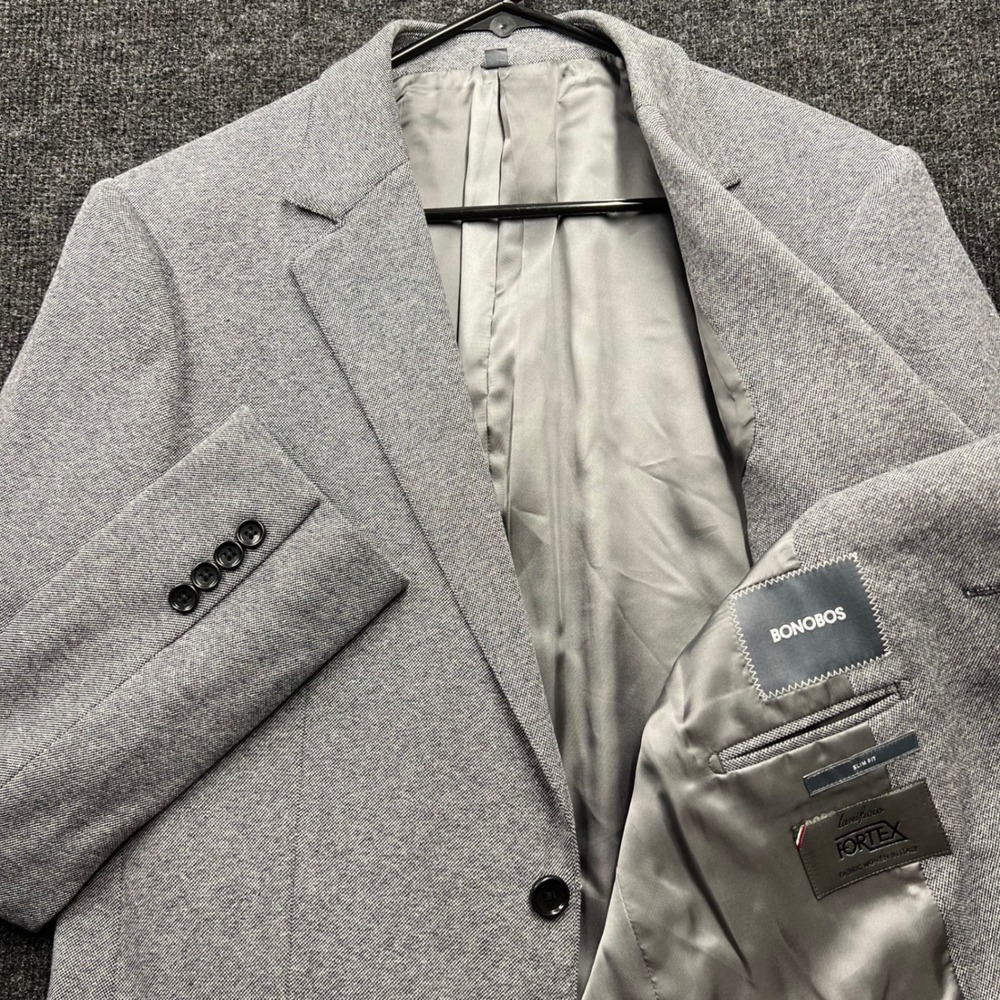 Bonobos Slim Fit Blazer 40R Grey Cotton Lanificio Fortex Unconstructed Jacket
